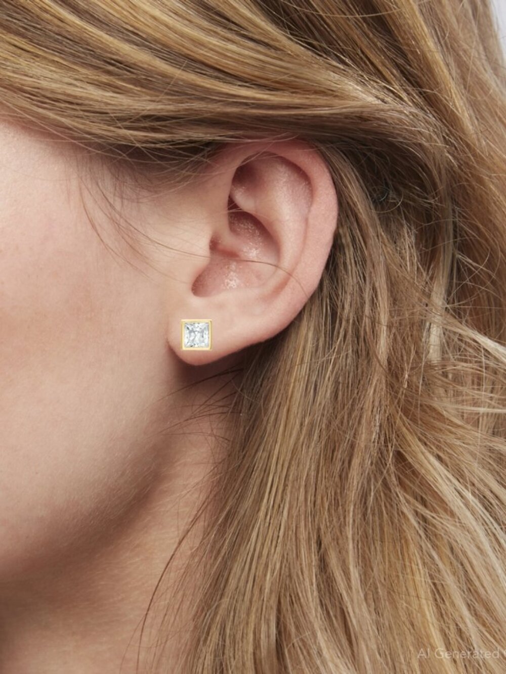 Banter 14K Gold CZ Princess-Cut Frame Studs